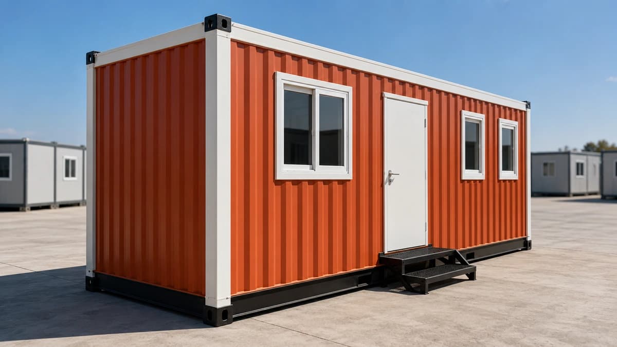 Container site office placed at an industrial plot in the Davangere region