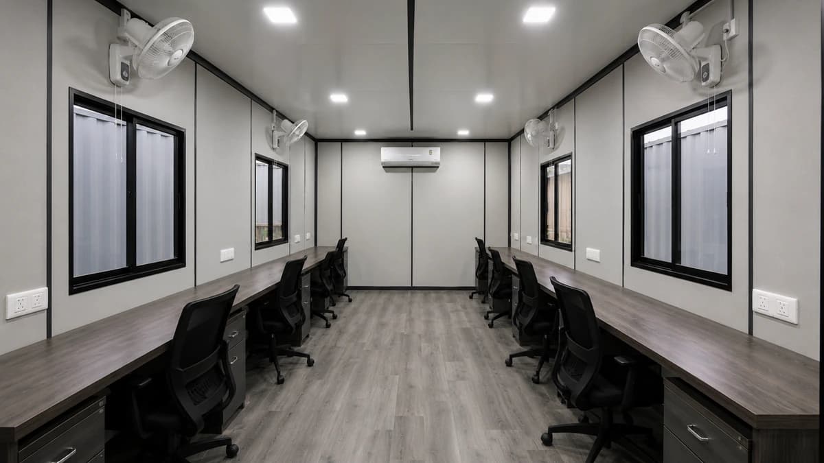 Fitted interior of a container site office for a Raipur team