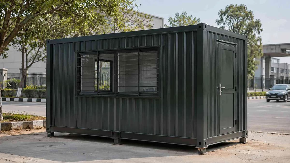 Container gate and security cabin at a Rohtak industrial plot