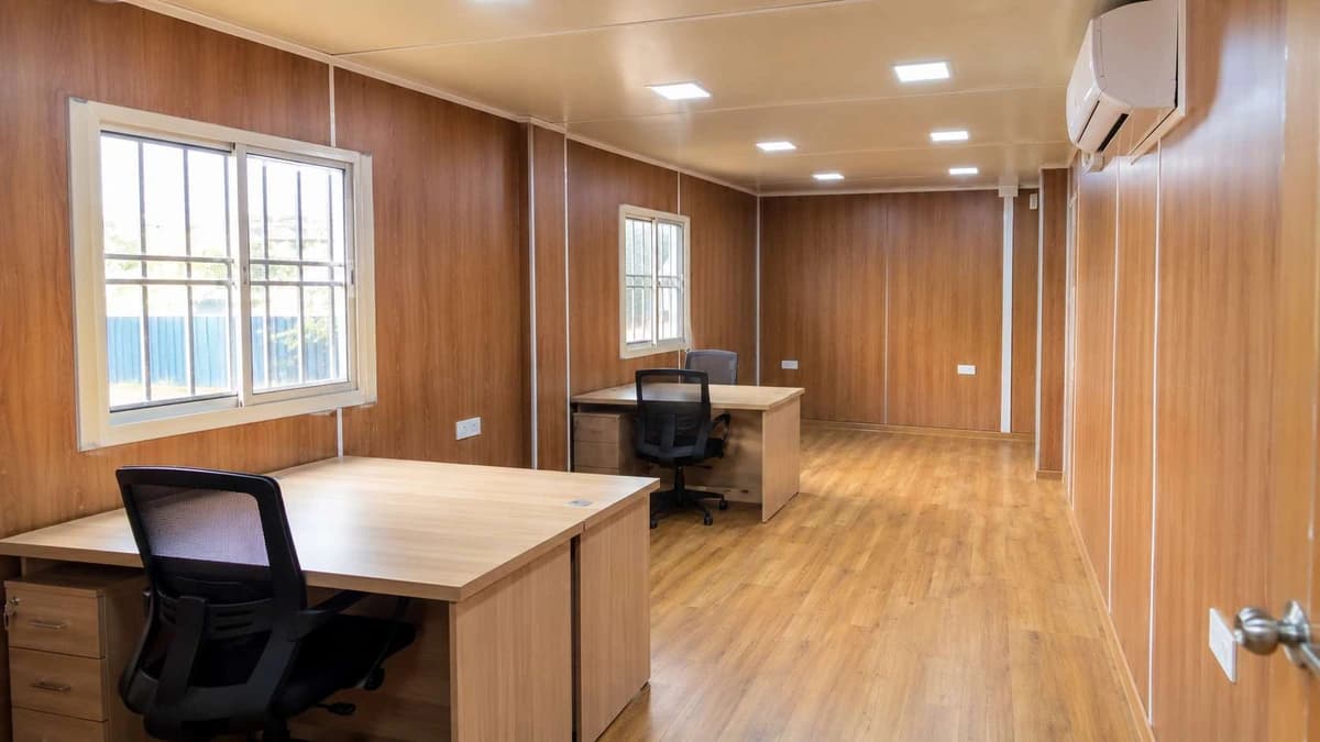 Fitted interior of a porta cabin office for a Moradabad team