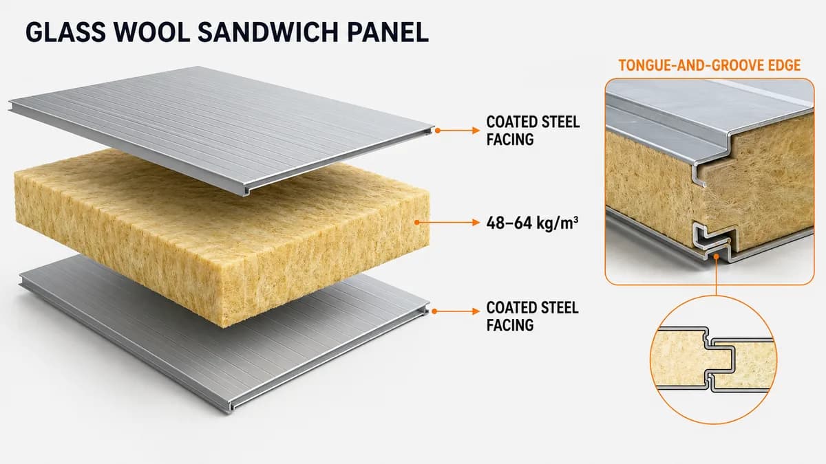 Anatomy diagram of a glass wool panel