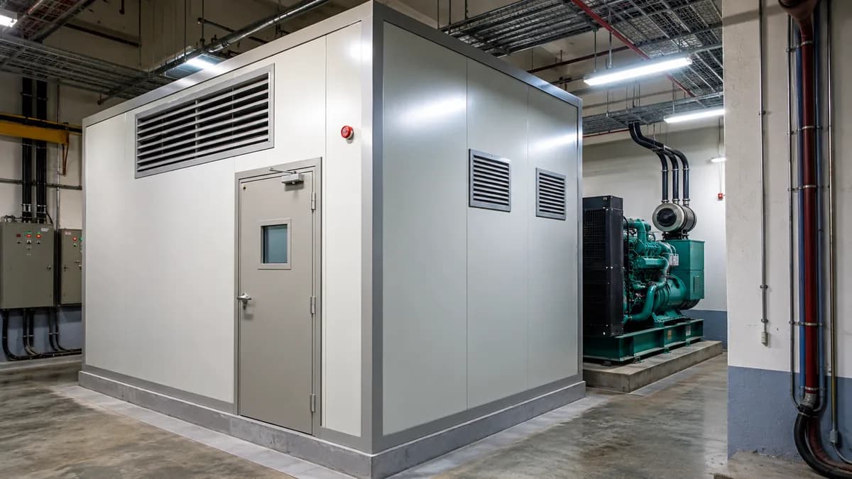 Generator enclosure built with glass wool sandwich panels