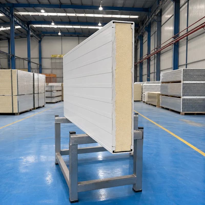 PIR panel showing the rigid polyisocyanurate core between two steel facing sheets