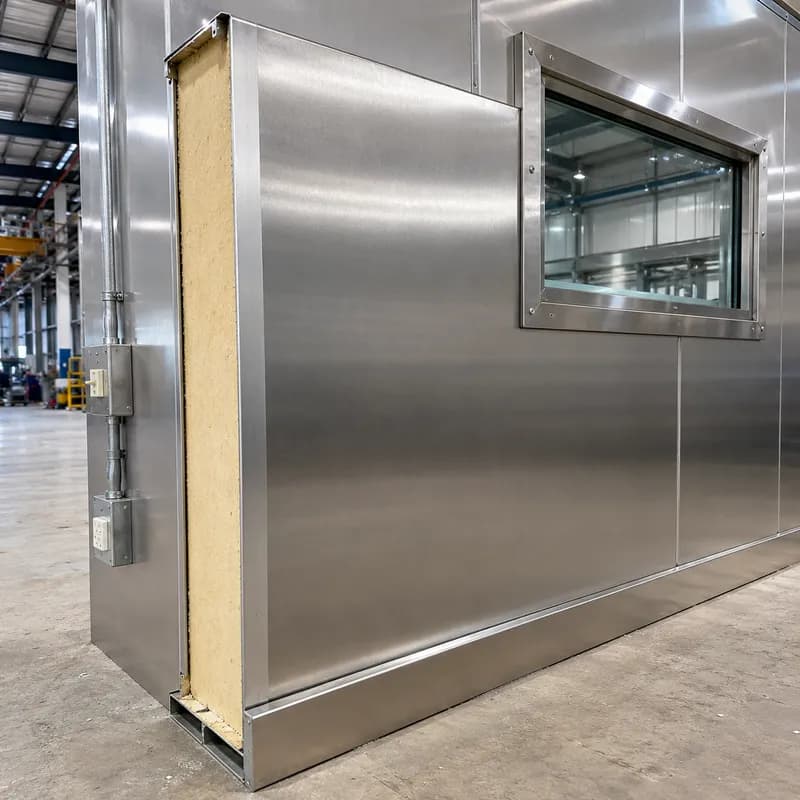 Stainless steel faced insulated panel sample for hygienic partitions