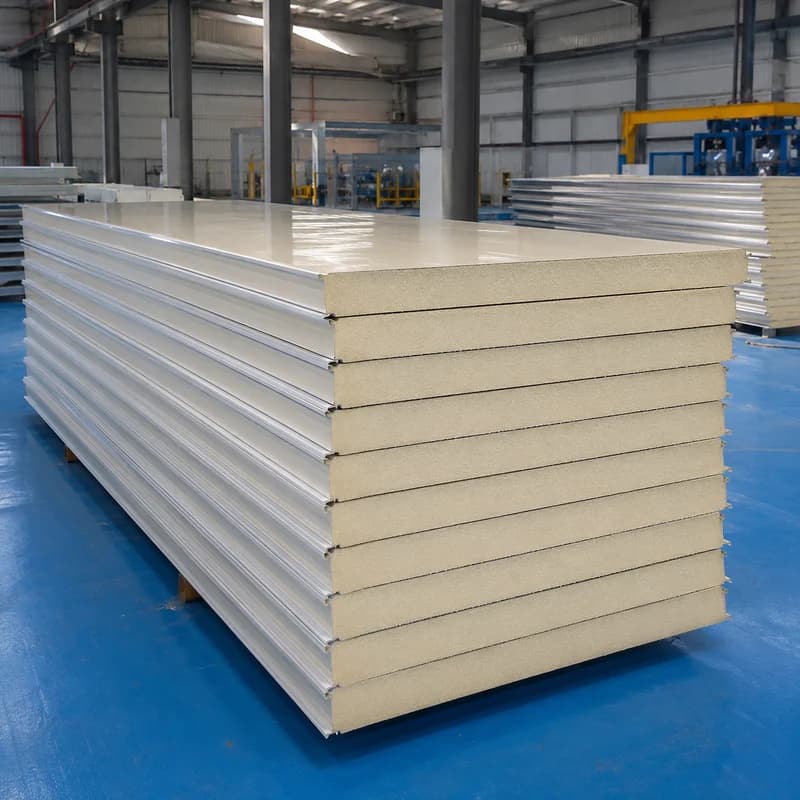 Ivory 80 mm PUF panel stack, the cold-room and premium-roof thickness tier