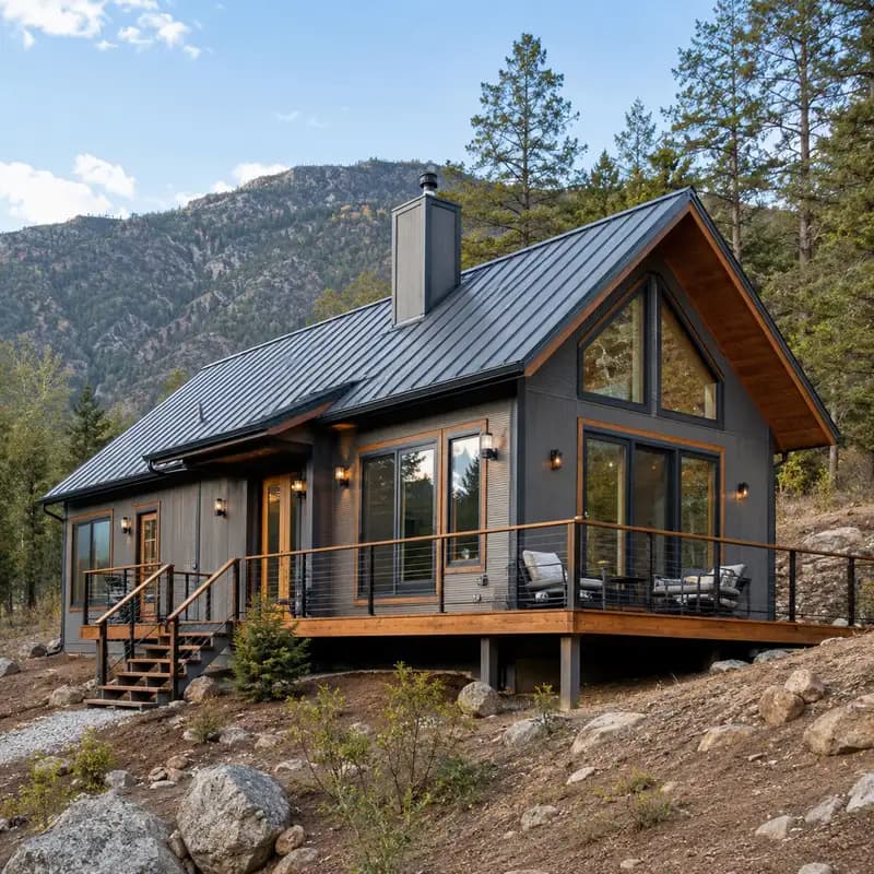 PUF panel house built in a mountain cabin design style