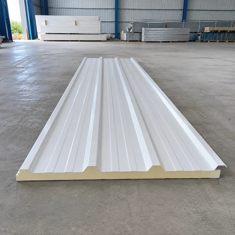 White 50 mm PUF roof panel on an industrial building floor