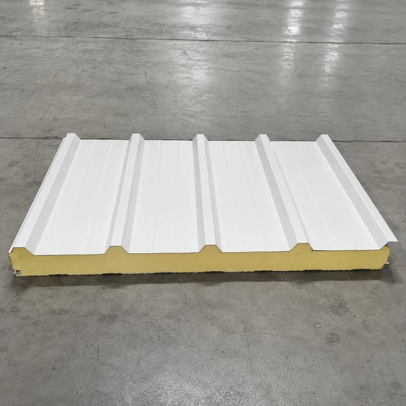 White 30 mm PUF roofing panel showing the trapezoidal roof profile