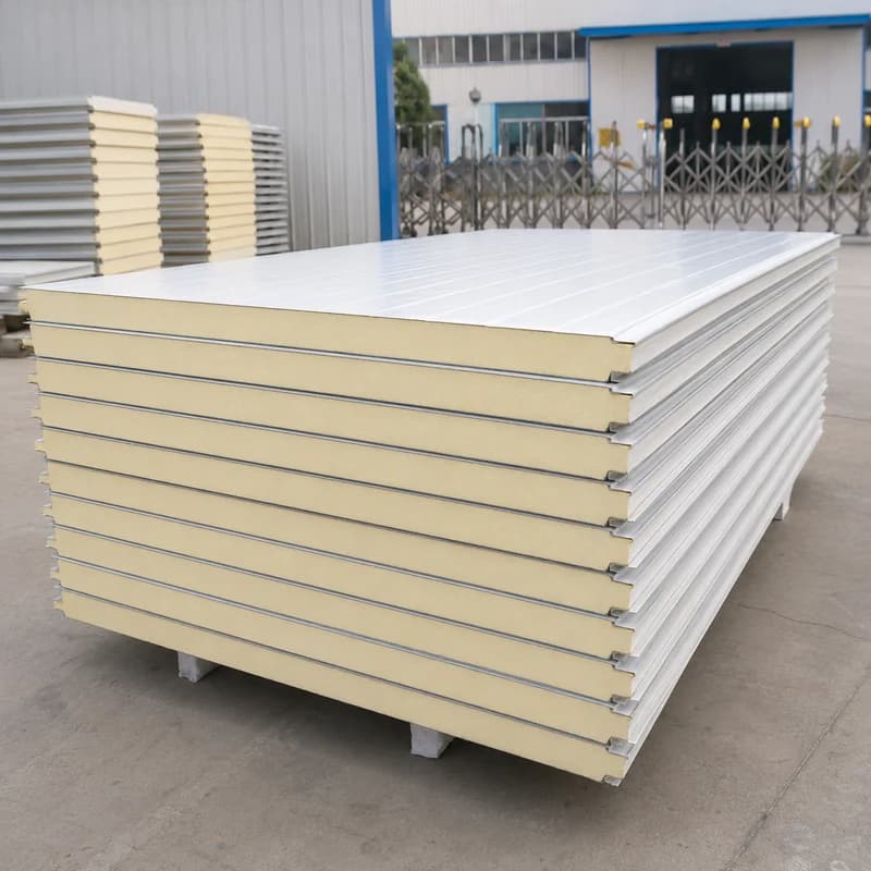 30 mm PUF wall panel stacked in the yard, showing a standard RAL shade