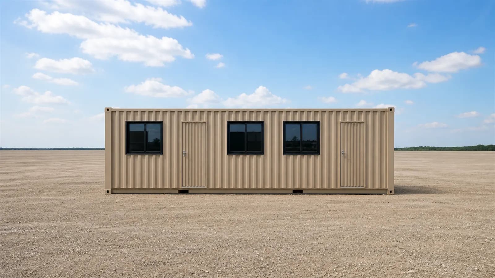 The 40 by 16 ft container marketing office set up at a property launch site