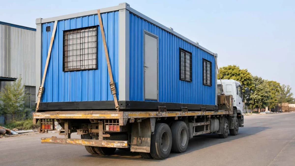 Container Office Dispatch to Sonipat Container office dispatched from the Greater Noida factory to Sonipat via the Eastern Peripheral Expressway