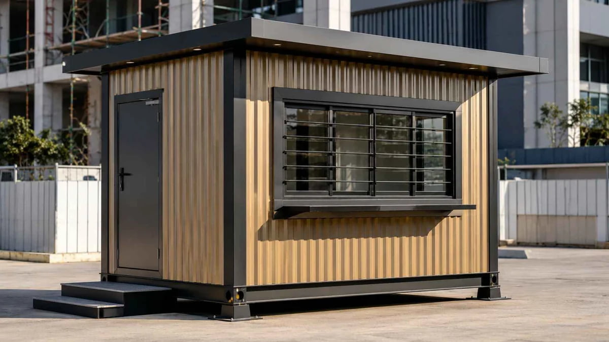 Champagne gold MS porta cabin reception unit for a Bhopal Govindpura office site