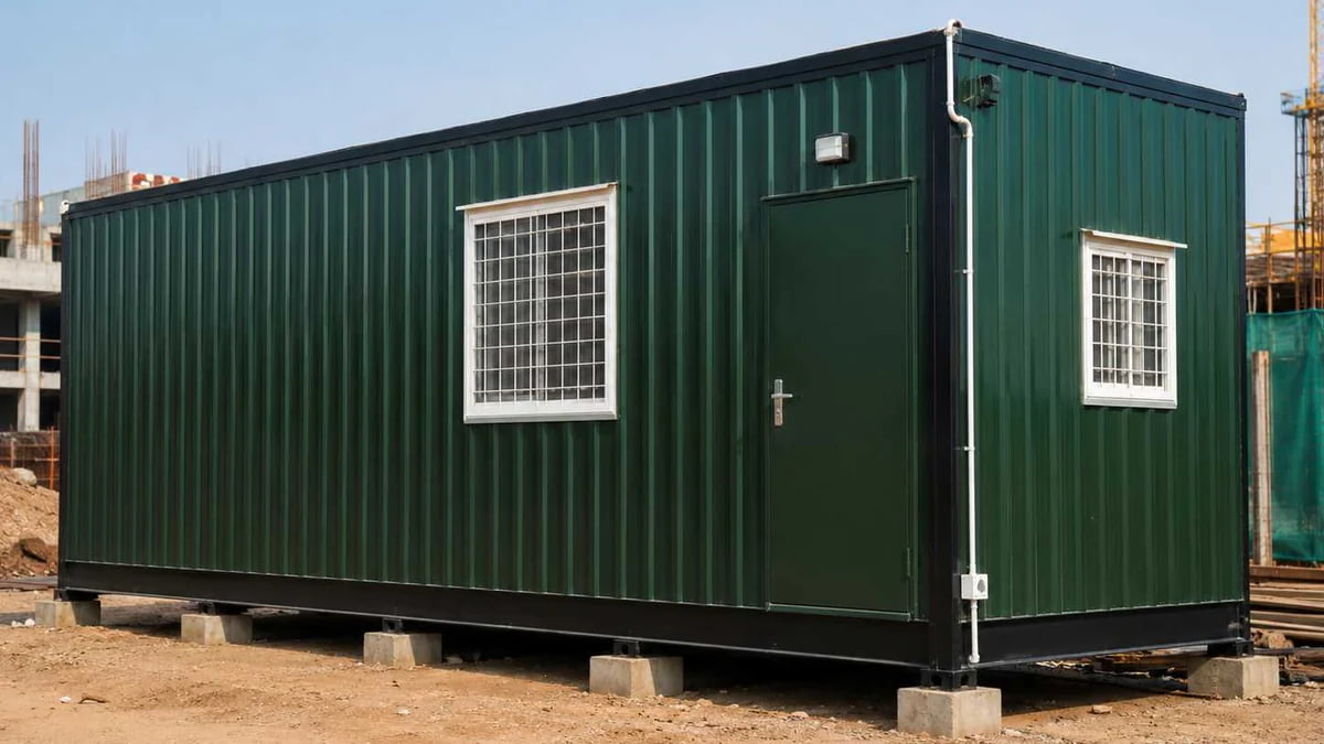 Premium green MS porta cabin site office for an IMT Manesar plant plot