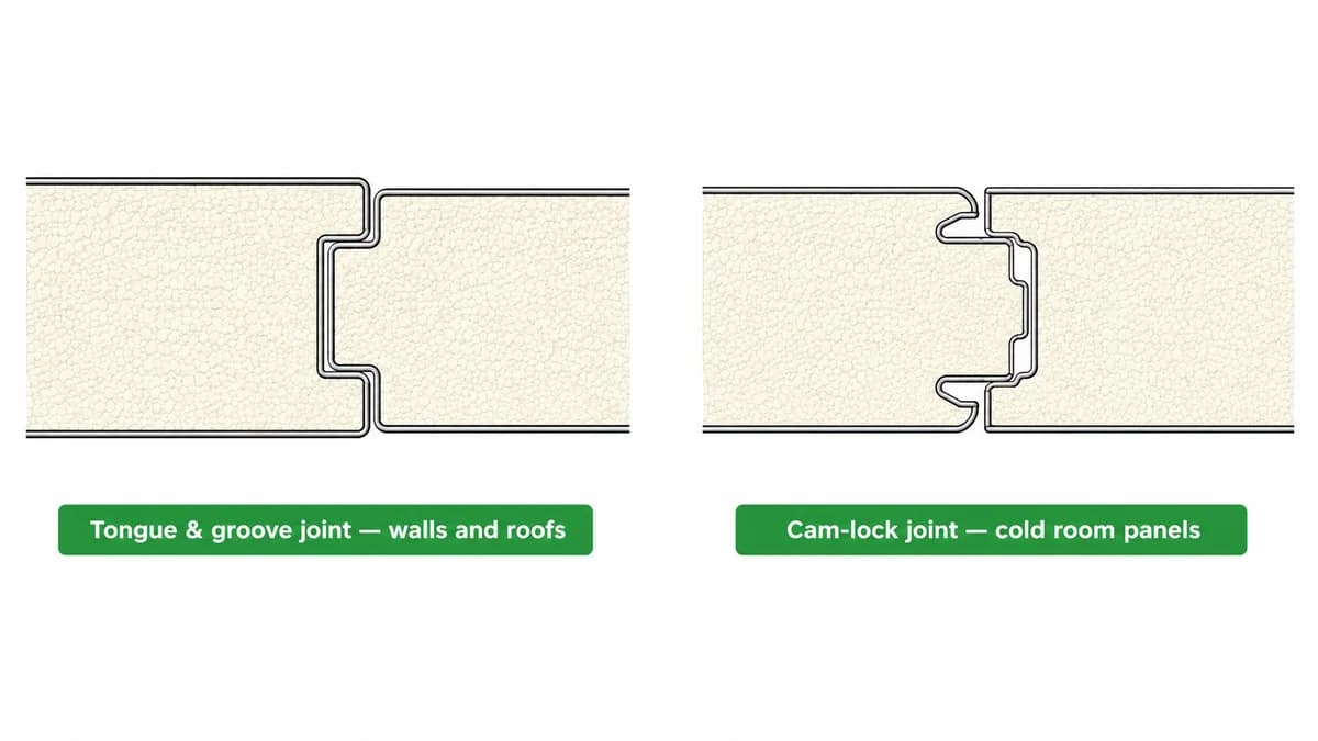 PUF panel joint detail diagram Technical diagram of the PUF panel tongue-and-groove joint detail