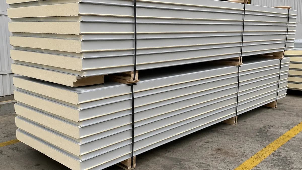 50 mm PUF panel, loading area Grey 50 mm PUF panels staged in the loading area ahead of a firm quotation