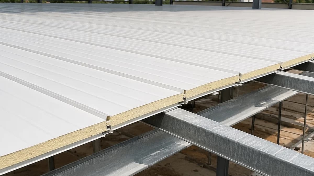 30 mm PUF roofing panel, steel frame 30 mm PUF roofing panel on a steel frame, ready for fixing