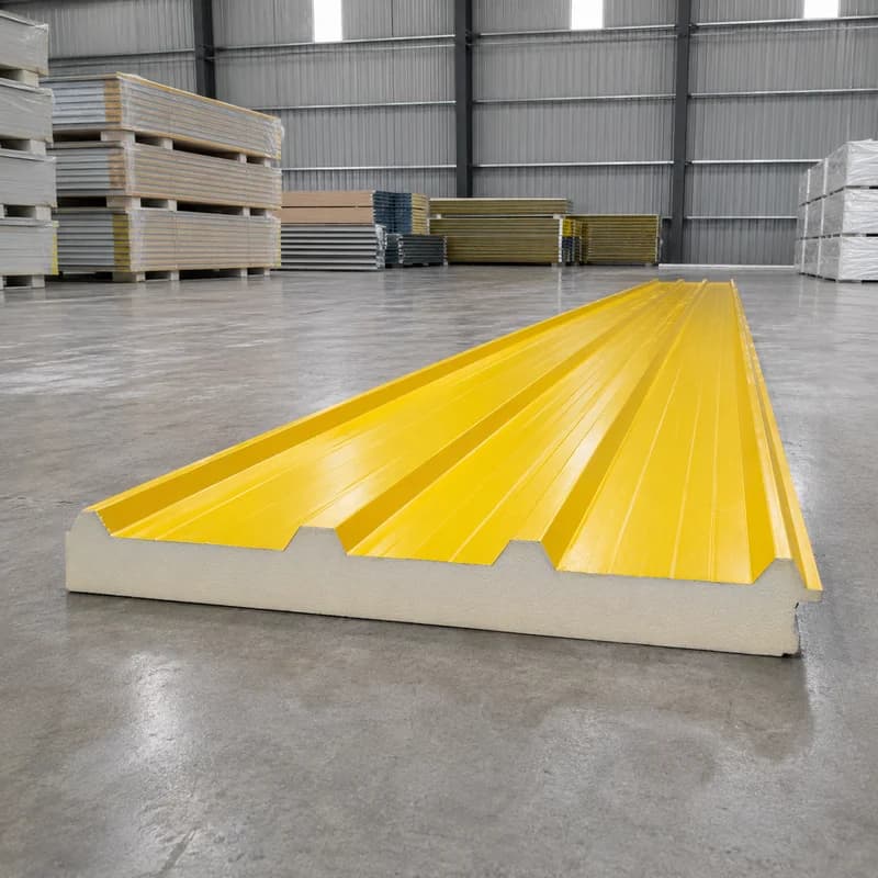 PUF panel specification, 60 mm product photo Yellow 60 mm PUF insulated panel, full product photo