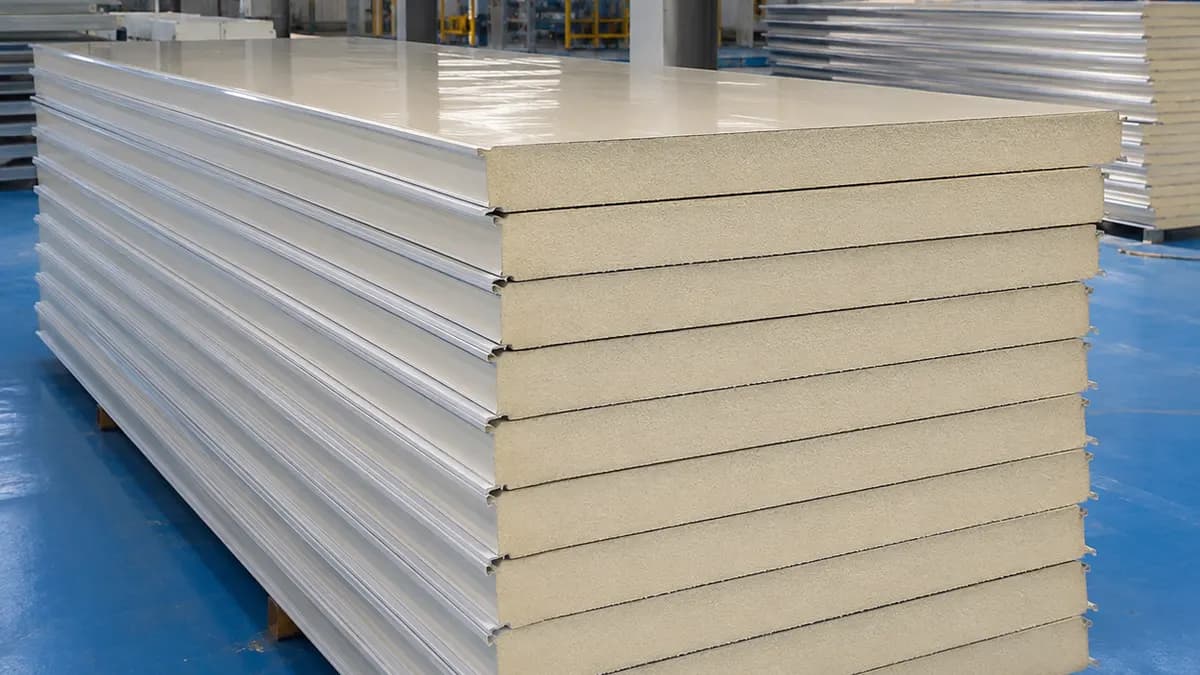 PUF panel specification, 80 mm factory stack Ivory 80 mm PUF panel factory stack, mid-range specification thickness