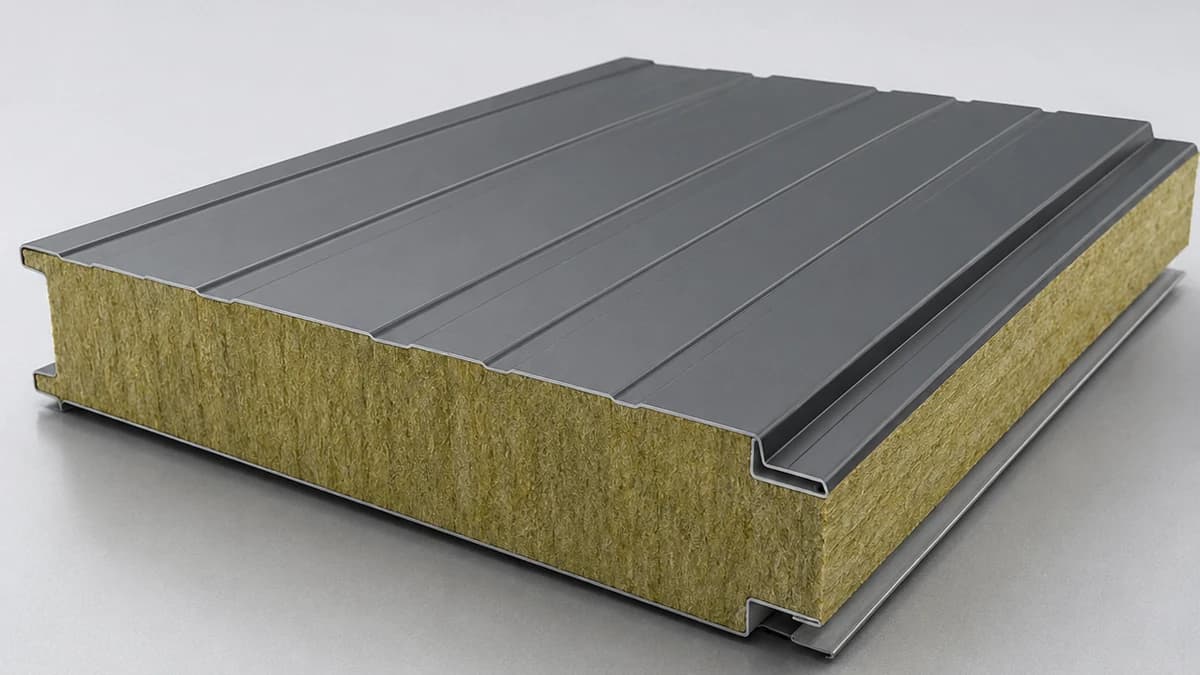 Stone wool core close-up Close-up of non-combustible stone wool core in SAMAN rockwool panel