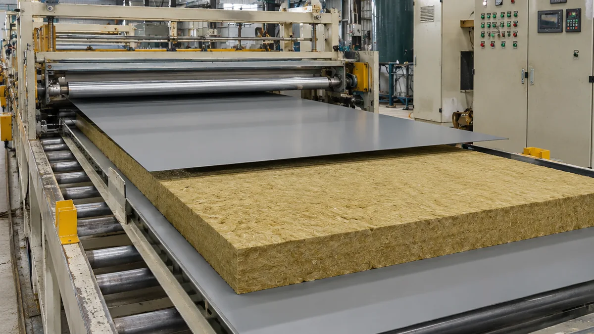 Rockwool sandwich panel production line Rockwool sandwich panel production at SAMAN Portable factory