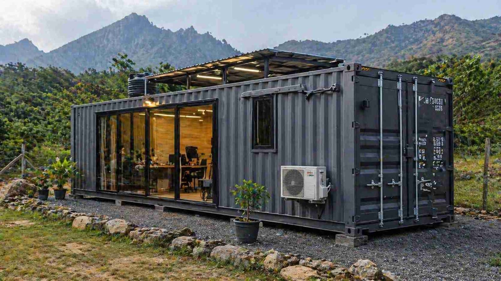 Custom container unit with glass facade for retail or display