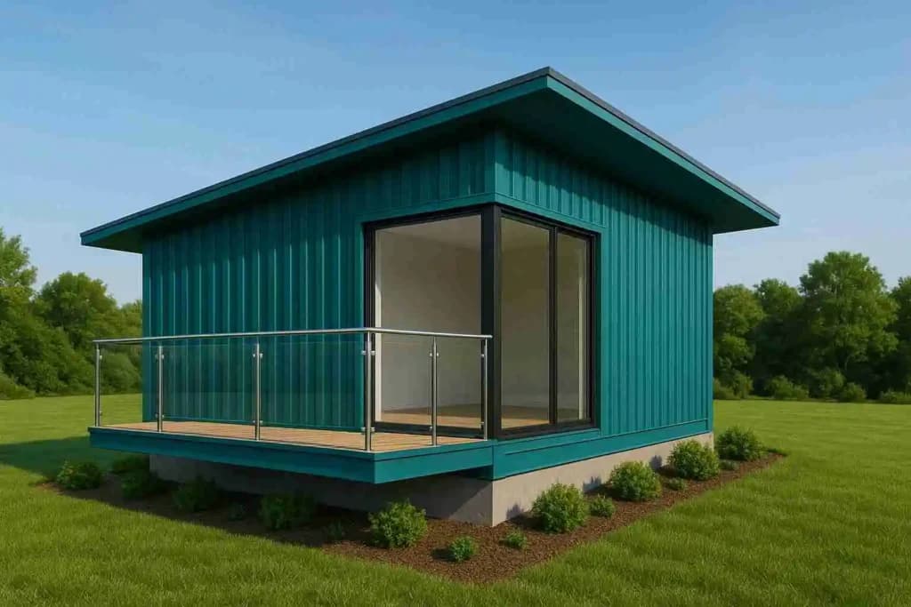 Blue container prefab house in Bangalore with terrace