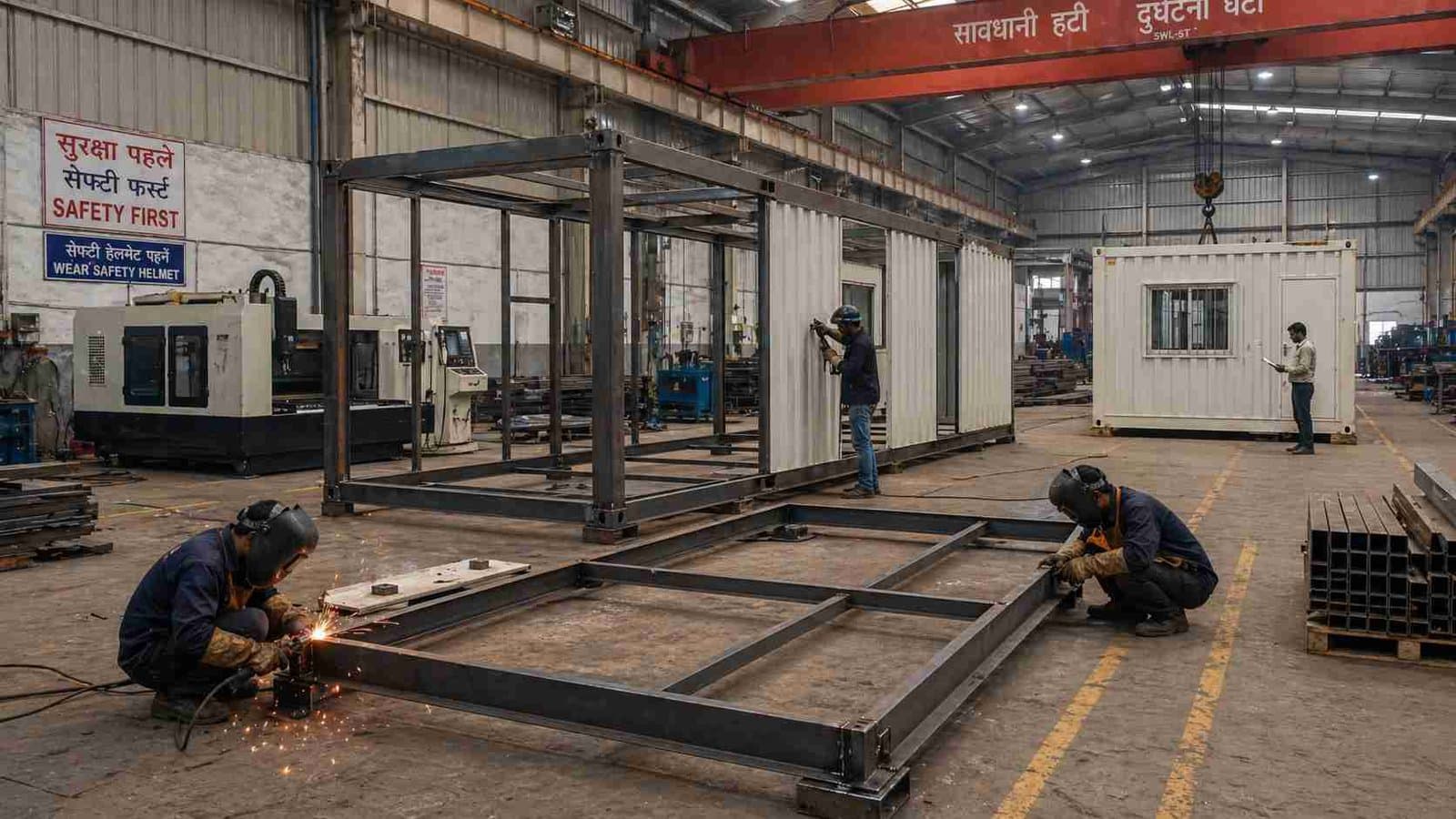 prefabricated porta cabin factory production stages welding India SAMAN