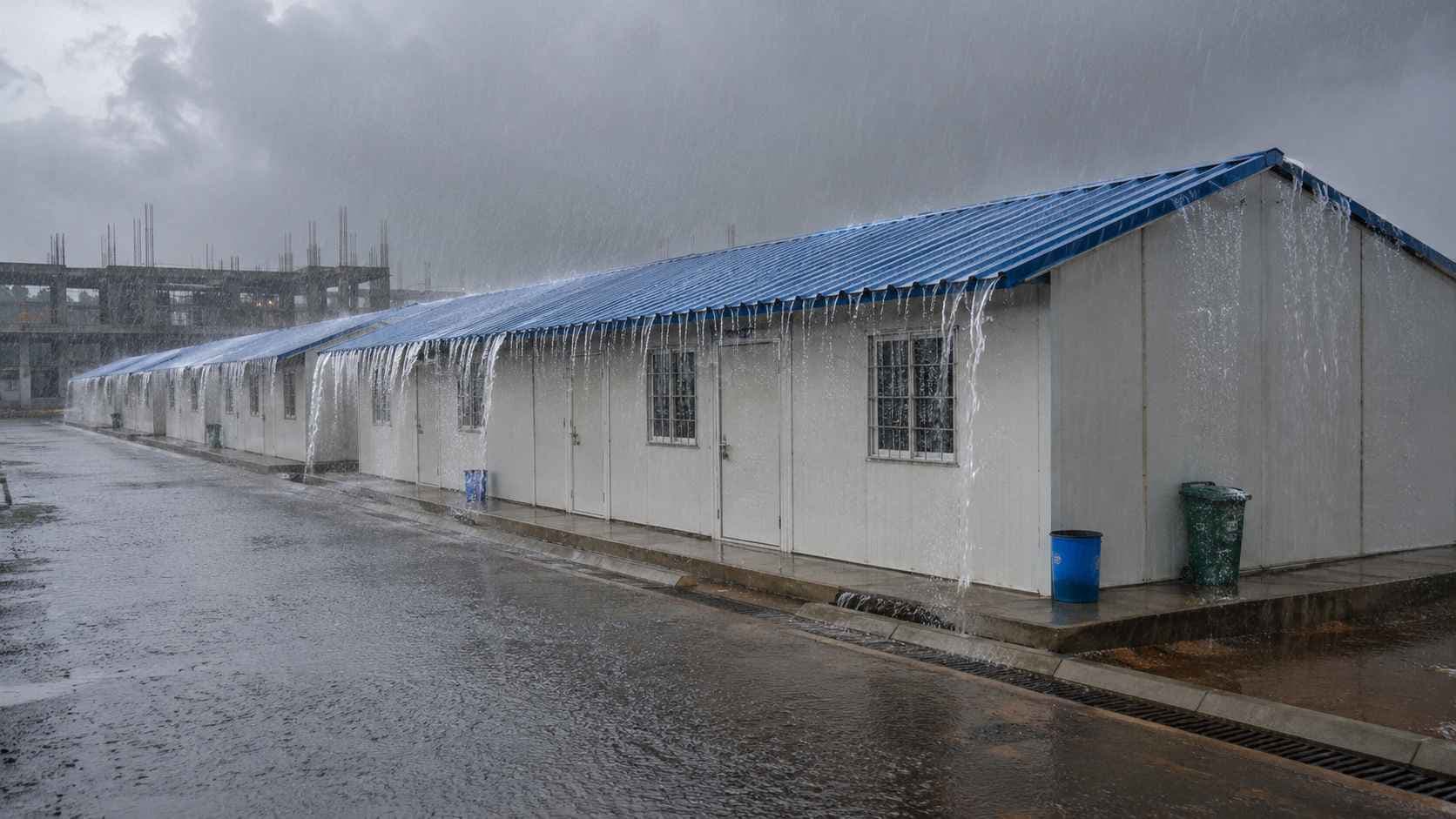 SAMAN labor cottages performing under monsoon conditions with sealed PUF panels and PPGI roof drainage working at scale