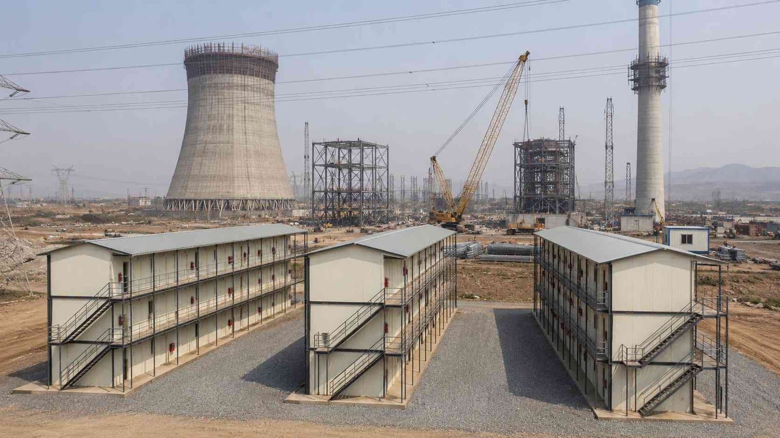 Three G+2 SAMAN labor shelter blocks at a thermal power plant construction project in India