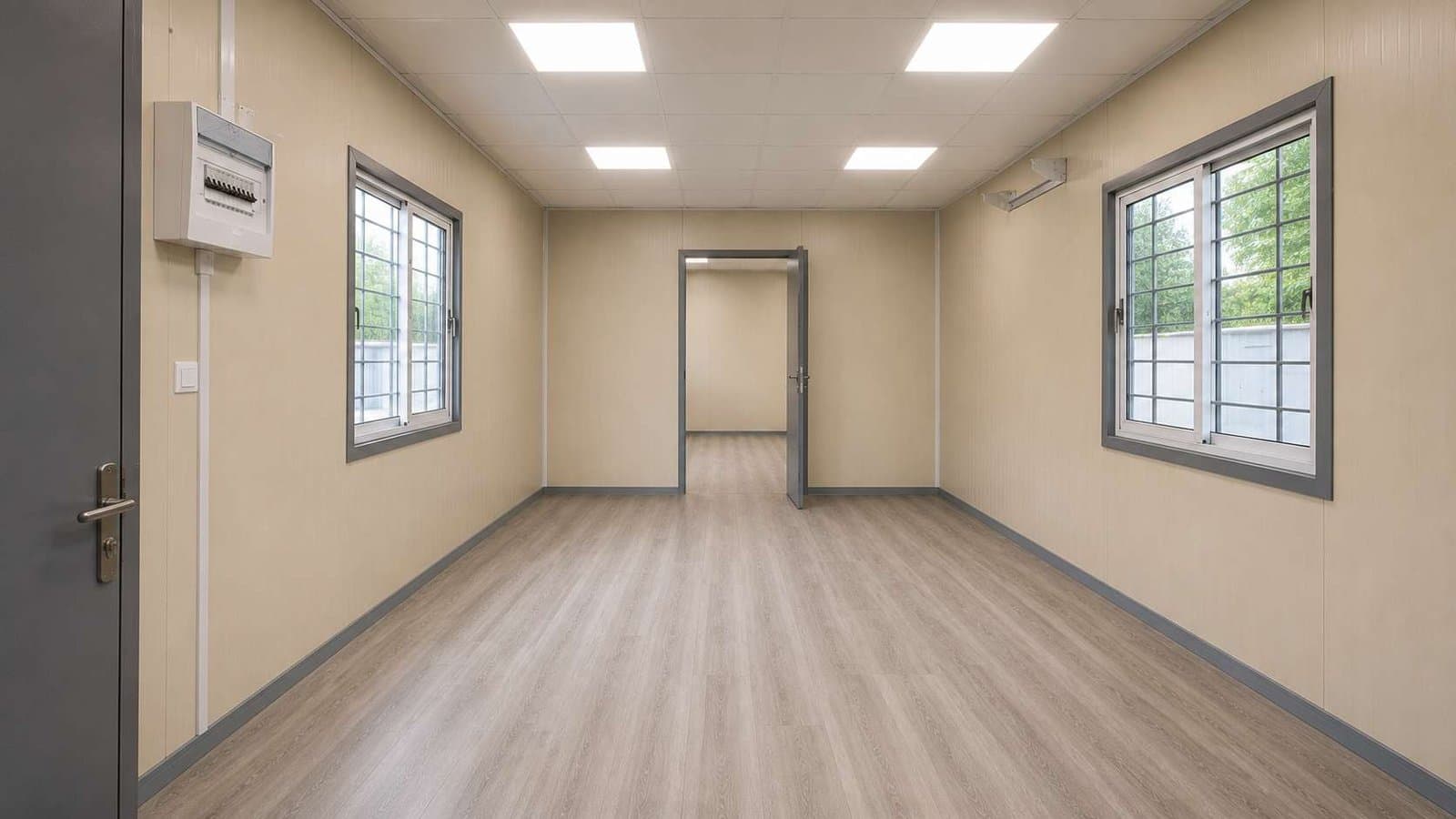 Readymade office cabin operational as a branch office at a small business compound in India