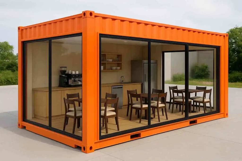 Red prefab home solar panels