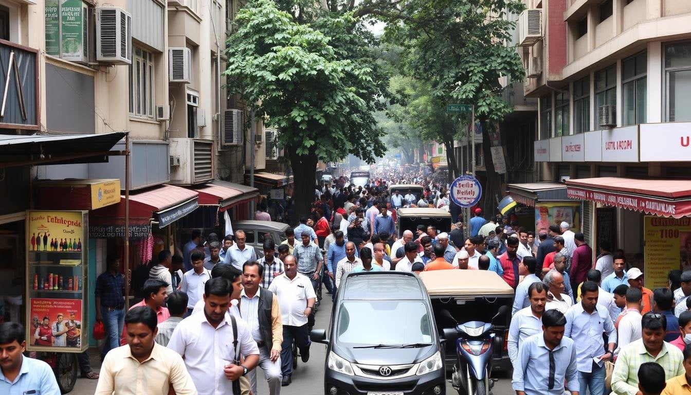 Busy street in Connaught Place with limited space for traditional offices