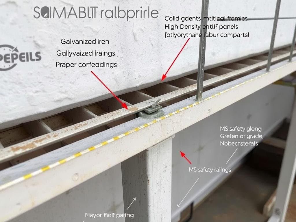 Close-up of PUF panel and GI frame construction in a Greater Noida labour colony Close-up of PUF panel and GI frame construction in a Greater Noida labour colony