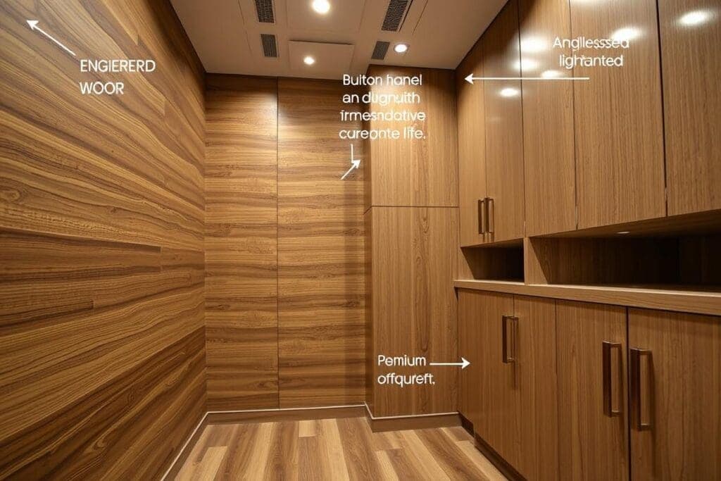 Close-up of premium interior finishes in a South Delhi portable office cabin Close-up of premium interior finishes in a South Delhi portable office cabin