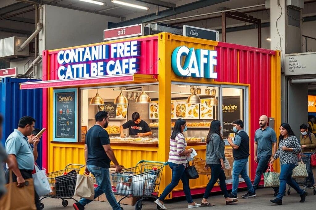 Colorful container cafe in Shahdara market Colorful container cafe in Shahdara market