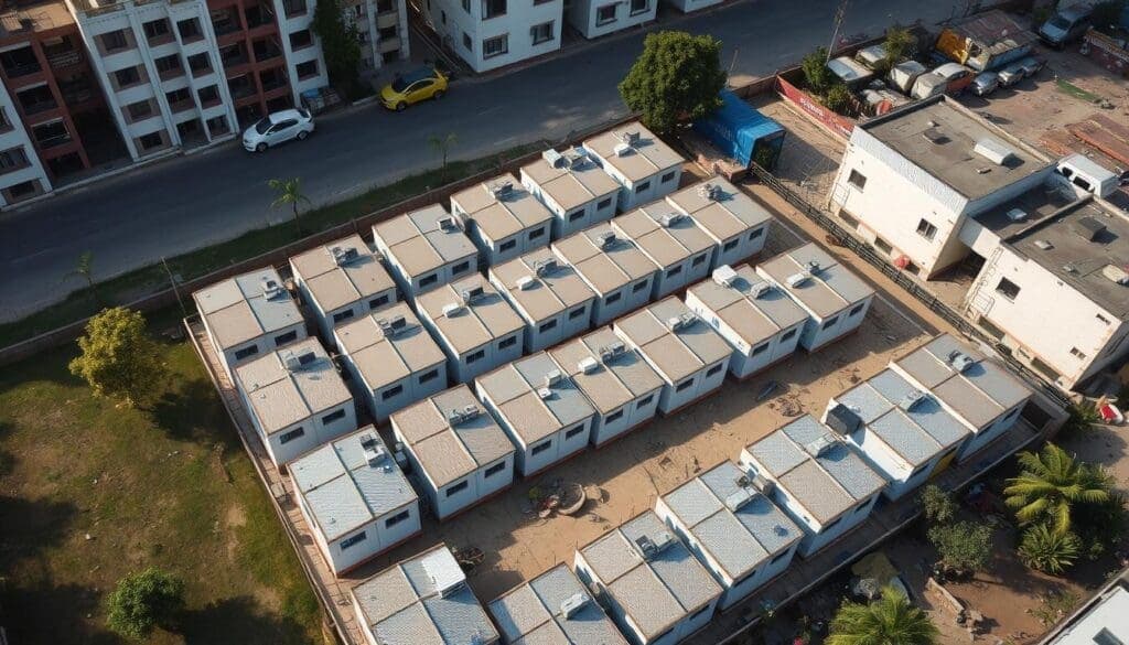 Compact labour colony installation in Pitampura commercial zone Compact labour colony installation in Pitampura commercial zone