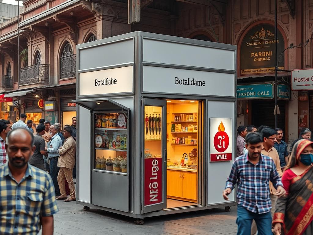 Compact portable cabin efficiently using a small corner space in Chandni Chowk Compact portable cabin efficiently using a small corner space in Chandni Chowk