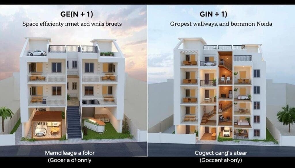 Comparison of ground-only and G+1 labour colony layouts in Greater Noida Comparison of ground-only and G+1 labour colony layouts in Greater Noida