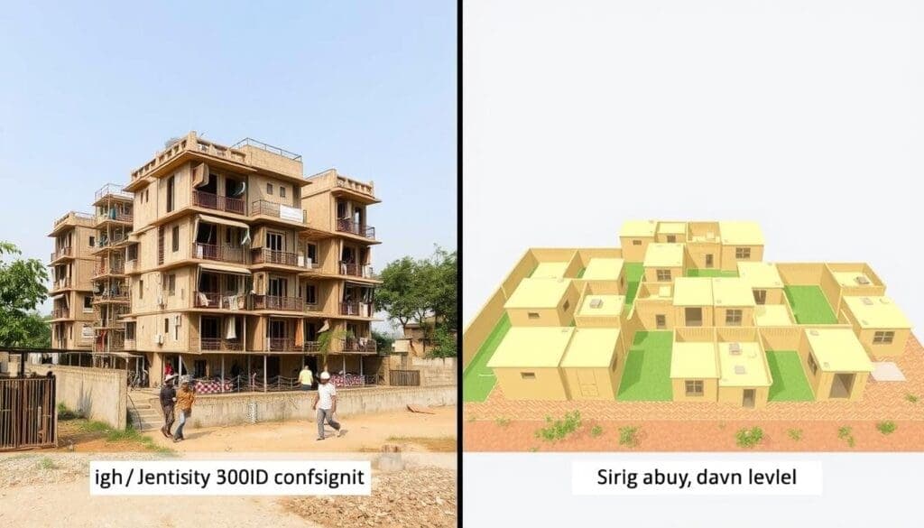 Comparison of high-density and low-density labour colony configurations in Noida Comparison of high-density and low-density labour colony configurations in Noida