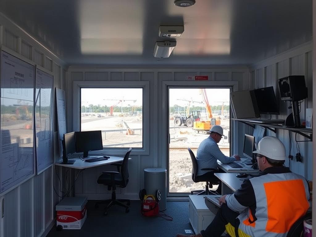 Construction management team using portable cabin office at Golf Course Road Construction management team using portable cabin office at Golf Course Road