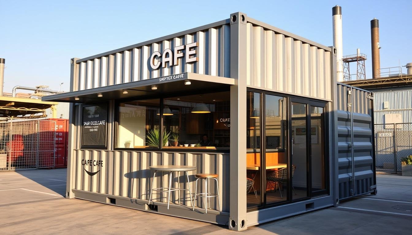 Container Cafe in Greater Noida industrial zone with branded exterior and outdoor seating
