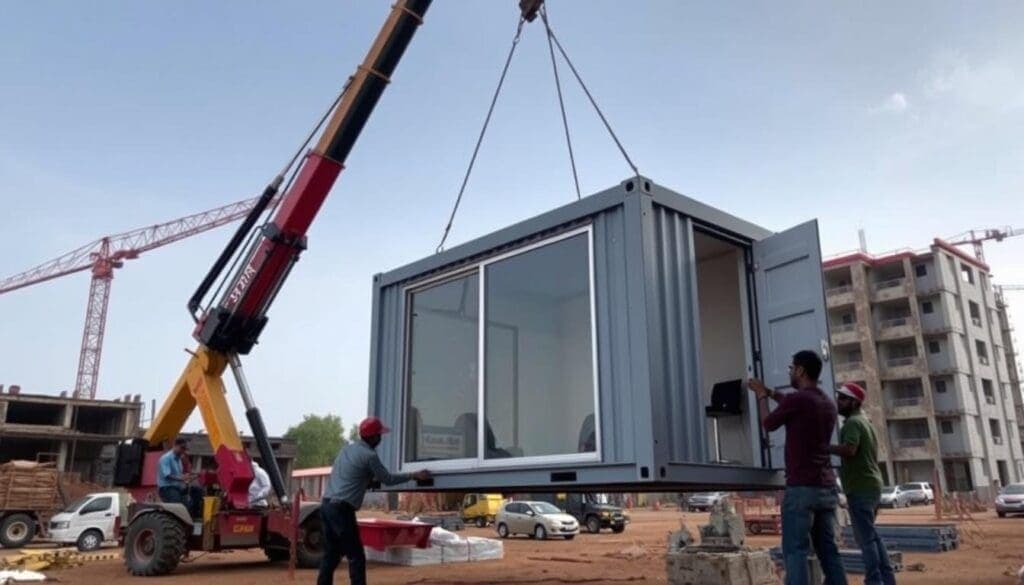 Container Office being installed in West Delhi construction site Container Office being installed in West Delhi construction site