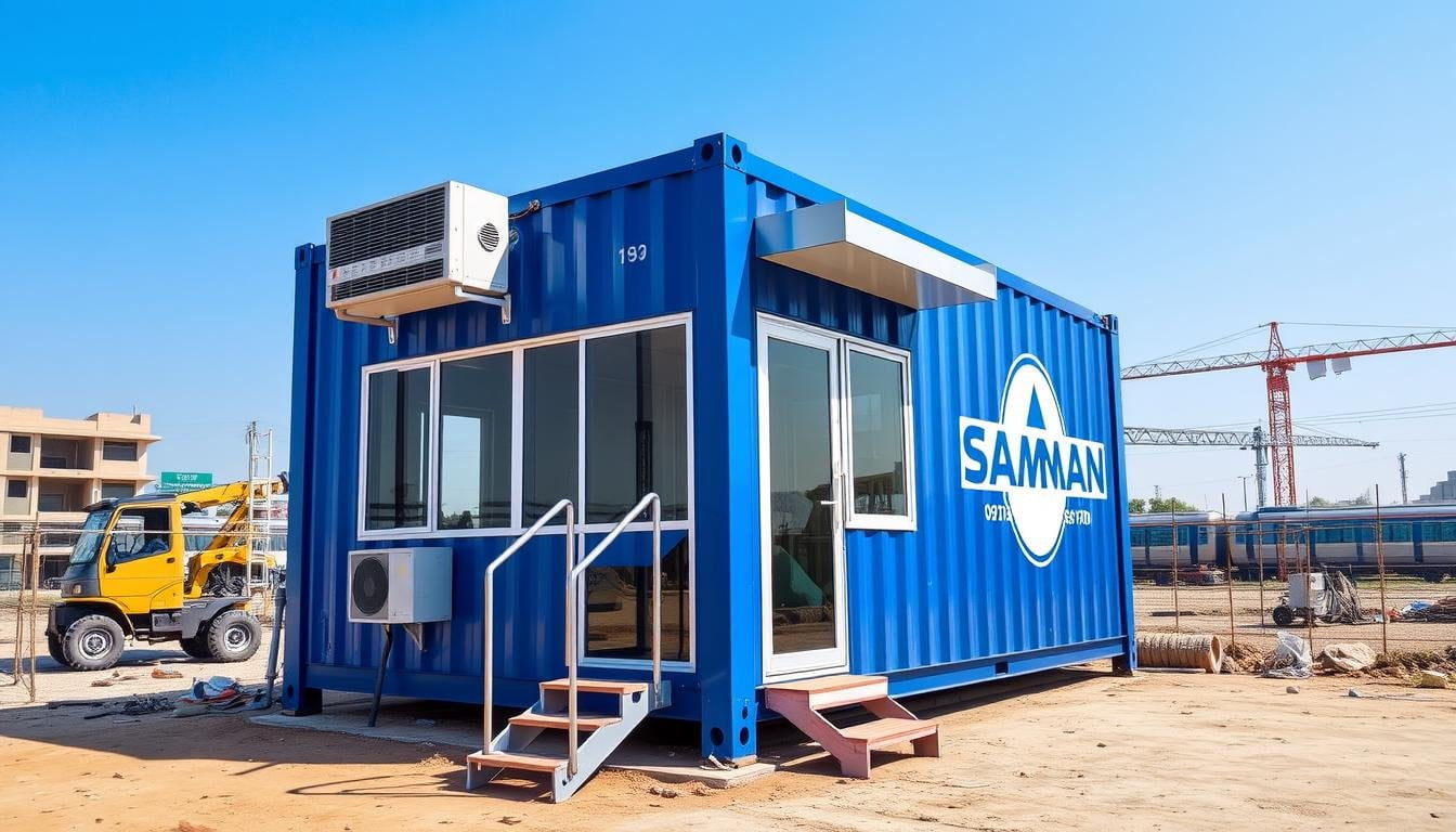 Container Office in West Delhi with SAMAN branding near Dwarka Metro construction site