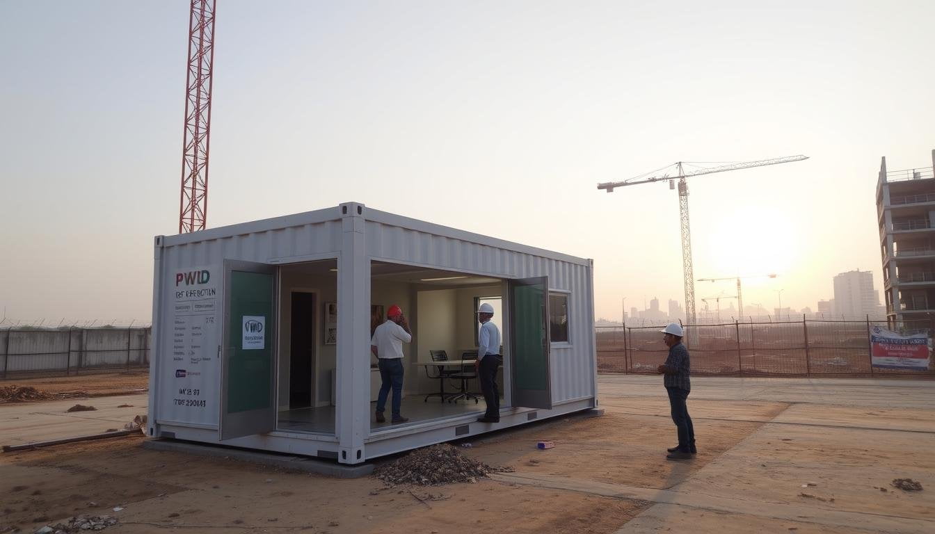 Container Office setup at a PWD project site in North Delhi