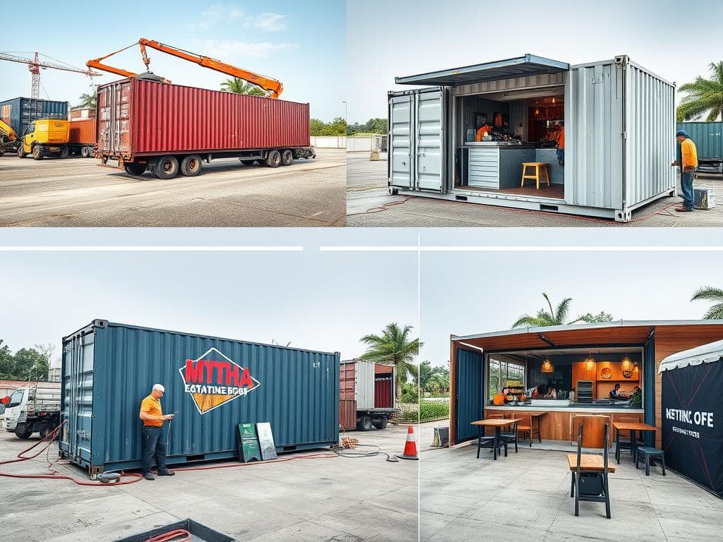 Container cafe installation process in Noida showing quick setup timeline Container cafe installation process in Noida showing quick setup timeline
