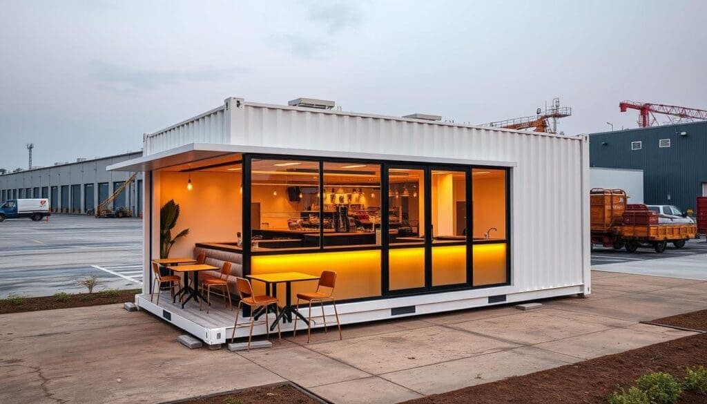 Container cafe setup in Alpha sector of Greater Noida with industrial backdrop Container cafe setup in Alpha sector of Greater Noida with industrial backdrop