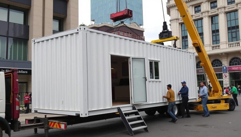 Container office being installed in Connaught Place Container office being installed in Connaught Place