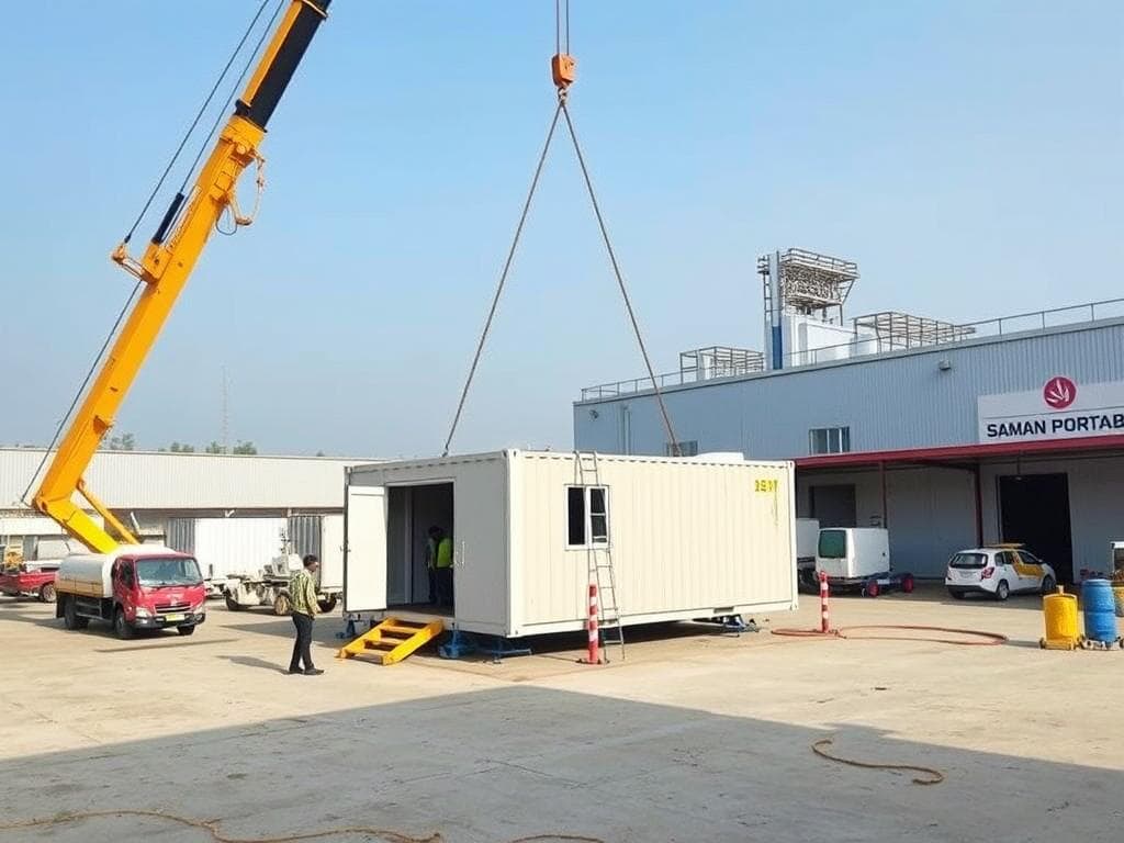 Container office installation at Sector 59 industrial site in Faridabad Container office installation at Sector 59 industrial site in Faridabad