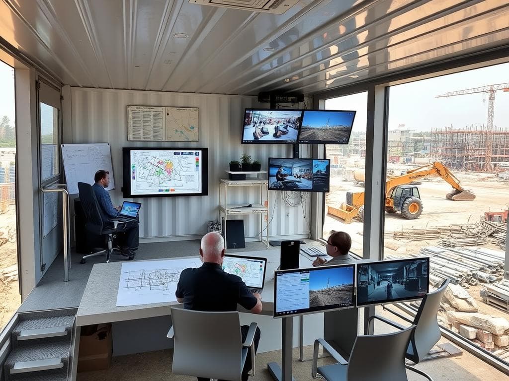 Container office serving as construction site command center in Neharpar, Faridabad Container office serving as construction site command center in Neharpar, Faridabad