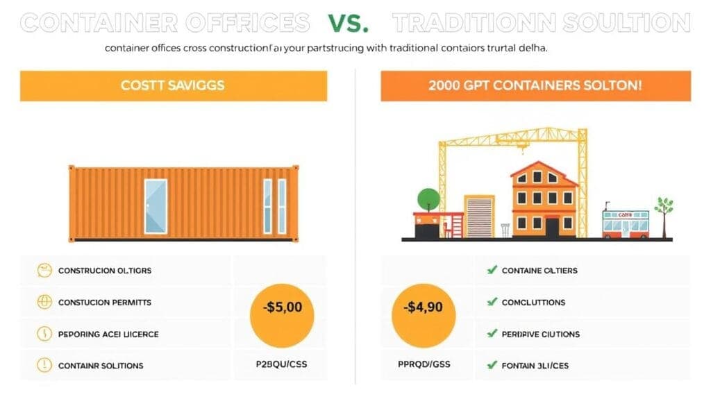 Cost comparison chart showing savings with container offices vs traditional construction Cost comparison chart showing savings with container offices vs traditional construction
